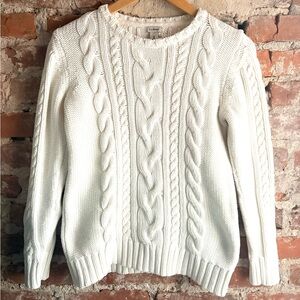 L.L. Bean Cream Cable Knit Fisherman Cotton Sweater
